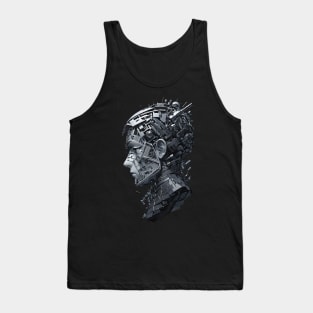 Cosmic Alloy: Stylized Metal Portrait of the Extraterrestrial Visage Tank Top